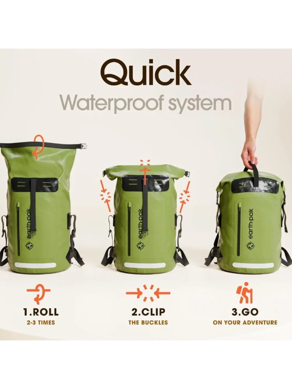 Waterproof Hiking Backpack - Heavy Duty Roll-Top Dry Bag with Phone Case